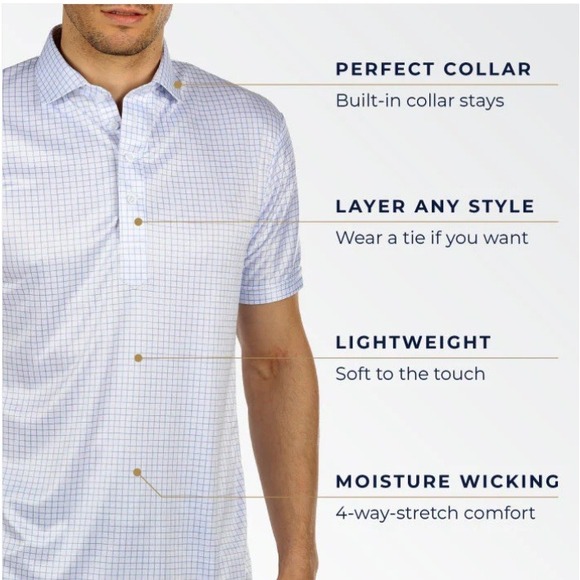 Collars & Co Mens Dress Button Down Collar Polo Medium Blue‎ Plaid Shirt NEW - Picture 5 of 6